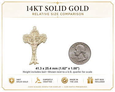 Large Catholic Tree of Life Crucifix Pendant 14kt Solid Gold