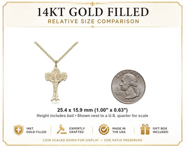 Women's Catholic Tree of Life Crucifix Necklace 14kt Gold Filled – 18″ Chain