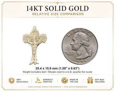 Women's Catholic Tree of Life Crucifix Pendant 14kt Solid Gold