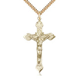 14kt Gold Filled Extra Large Catholic Crucifix Necklace 1-7/8 by 1-1/8 inch pendant on 24 inch chain by Bliss Manufacturing