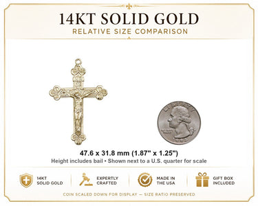 Large 14kt Solid Gold Budded Crucifix Pendant
