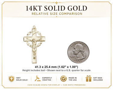 Crown Crucifix Pendant 14kt Solid Gold