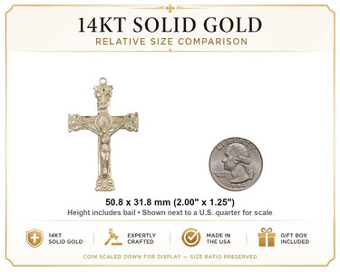 Block Tip Fleur de Lis Crucifix 14kt Solid Gold Pendant