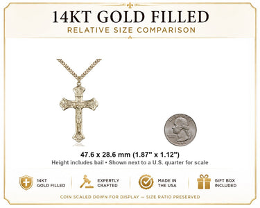 Men's 14kt Gold Filled Budded Tip Crucifix Necklace – 24″ Chain