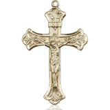 Extra large 14kt solid gold Catholic crucifix pendant measuring 1-7/8 by 1-1/8 inches handcrafted by Bliss Manufacturing