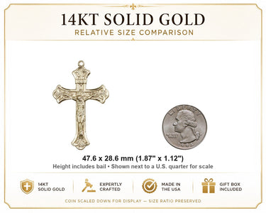 Men's 14kt Solid Gold Budded Tip Crucifix Pendant