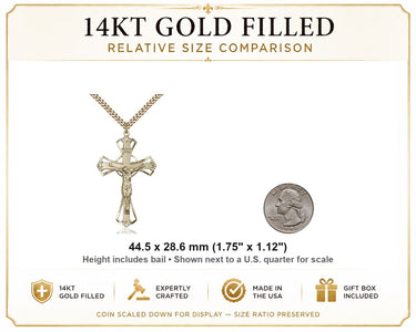 Large 14kt Gold Filled Flared Tip Crucifix Necklace – 24″ Chain