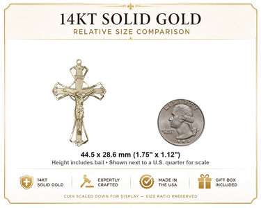 Large 14kt Solid Gold Flared Tip Crucifix Pendant
