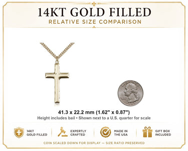 14kt Gold Filled Large Cross Necklace | 1 5/8 x 7/8" Pendant | 24" Curb Chain | USA Made by Bliss