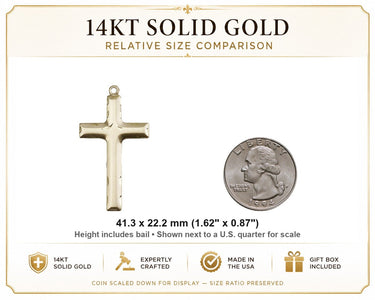 14kt Solid Gold Large Catholic Cross Pendant | 1 5/8" x 7/8" | Handcrafted in USA by Bliss