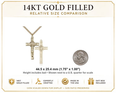 Large 14kt Gold Filled St. Benedict Crucifix Necklace – 24″ Chain
