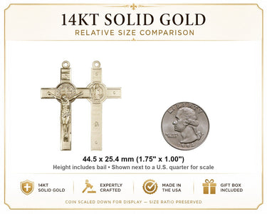 Large 14kt Solid Gold St. Benedict Crucifix Pendant