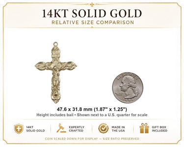 Fleur de Lis Crucifix 14kt Solid Gold Pendant