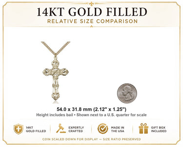 Gold Filled Extra Large Catholic Cross Necklace | 2 1/8" x 1 1/4" Pendant | 24" Chain | USA Made by Bliss