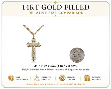 Men's Pointed Edge Crucifix 14kt Gold Filled Necklace – 24″ Chain