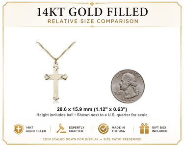 14kt Gold Filled Medium Catholic Cross Necklace | 1 1/8 x 5/8 Pendant | 18" Curb Chain | USA Made by Bliss