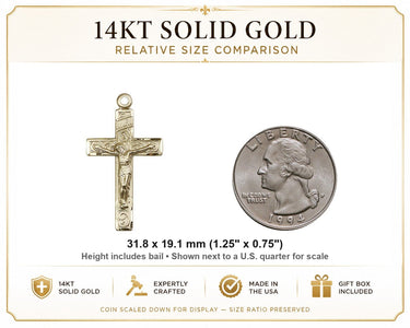 Scroll Design Crucifix 14kt Solid Gold Pendant