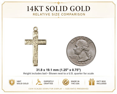 14kt Solid Gold Large Catholic Cross Pendant | 1 1/4 x 3/4 | Handcrafted in USA by Bliss