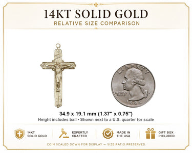 Women's 14kt Solid Gold Woodgrain Crucifix Pendant