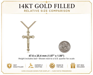 Men's Large 14kt Gold Filled Budded Crucifix Necklace – 24″ Chain