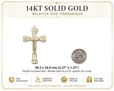 Extra Large 14kt Solid Gold Heart Tip Crucifix Pendant