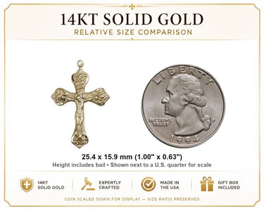 Women's 14kt Solid Gold Rosebud Crucifix Pendant