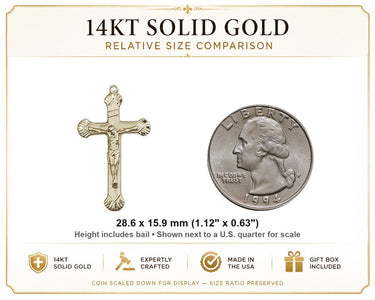 Shell Tip 14kt Solid Gold Crucifix Pendant