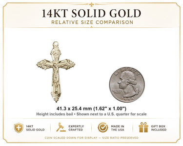 Men's 14kt Solid Gold Leafy Tip Crucifix Pendant