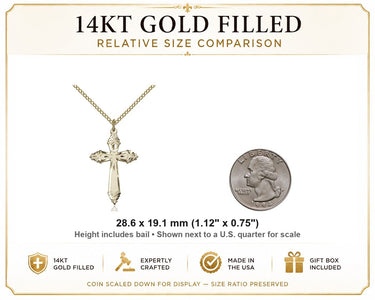 14kt Gold Filled Medium Catholic Cross Necklace | 1 1/8 x 3/4 Pendant | 18" Curb Chain | USA Made by Bliss