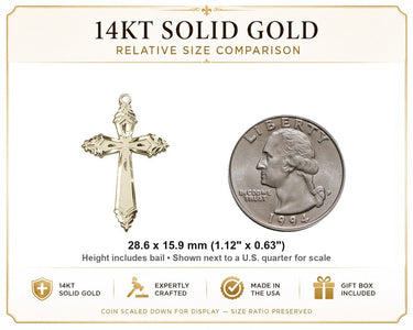 14kt Solid Gold Medium Cross Pendant | 1-1/8" x 5/8" | Handcrafted in USA by Bliss