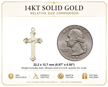 14kt Solid Gold Medium Cross Pendant | 7/8" x 1/2" | Handcrafted in USA by Bliss