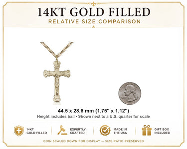 14kt Gold Filled Large Catholic Crucifix Necklace | 1.75" x 1.125" Pendant | 24" Chain | USA Made by Bliss