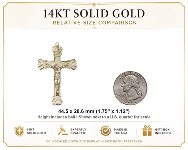 14kt Solid Gold Heart Tip Crucifix Pendant for Men
