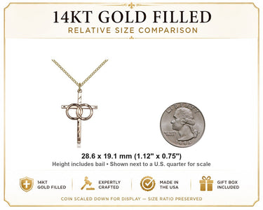 14kt Gold Filled Medium Catholic Wedding Rings Cross Necklace | 1 1/8 x 3/4 | 18" Chain | USA Made by Bliss