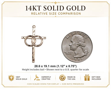 14kt Solid Gold Medium Catholic Wedding Rings Cross Pendant | 1 1/8 x 3/4 | Handcrafted in USA by Bliss