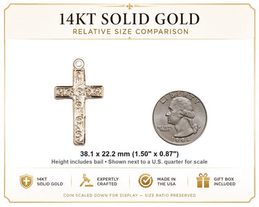 14kt Solid Gold Large Cross Pendant | 1.5" x 0.875" | Handcrafted in USA by Bliss