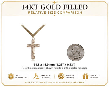14kt Gold Filled Floral Crucifix Necklace – 24″ Chain