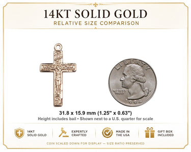 14kt Solid Gold Floral Crucifix Pendant