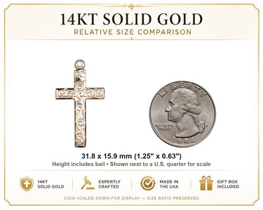 14kt Solid Gold Large Catholic Cross Pendant | 1 1/4 X 5/8 | Handcrafted in USA by Bliss