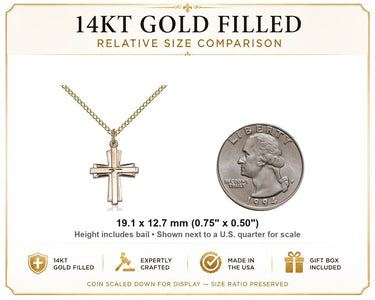 Gold Filled Medium Catholic Cross Necklace | 0.75" x 0.5" Pendant | 18" Curb Chain | USA Made by Bliss