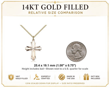 Gold Filled Medium Catholic Cross Necklace | 1" x 0.75" Pendant | 18" Chain | USA Made by Bliss
