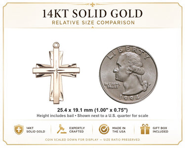 14kt Solid Gold Medium Cross Pendant | 1" x 3/4" | Handcrafted in USA by Bliss