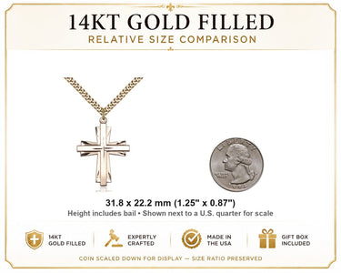 Gold Filled Large Catholic Cross Necklace | 1-1/4" x 7/8" | 24" Heavy Curb Chain | USA Made by Bliss