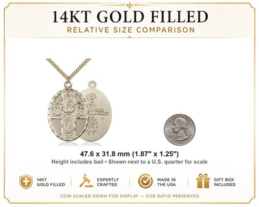 Extra Large 14kt Gold Filled Catholic Five-Way Holy Spirit Necklace | 1 7/8" x 1 1/4" | 24" Chain | USA Made by Bliss