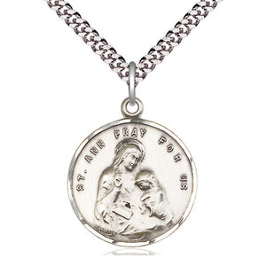 Collar de plata de ley con medalla mediana de Santa Ana Patrona | 7/8 x 3/4 | Cadena de 24