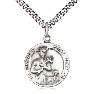 Collar de medalla de San Gerardo, patrón de plata de ley | 2,2 x 1,9 cm | Cadena de 61 cm | Bliss