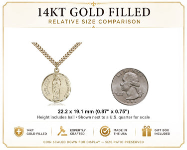 14kt Gold Filled Medium St. Jude Medal Necklace 7/8 x 3/4 - 24 Inch Chain | Bliss