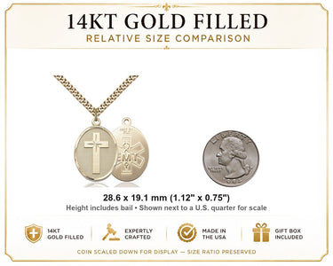 Gold Filled Medium Catholic EMT Cross Necklace | 1 1/8 x 3/4 Pendant | 24" Chain | USA Made by Bliss