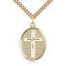 14kt gold filled cross necklace 1 1/8 inch pendant with 24 inch curb chain handcrafted by Bliss USA