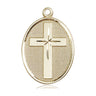 14kt solid gold medium Catholic cross pendant 1 1/8 x 3/4 inches handcrafted by Bliss Manufacturing USA